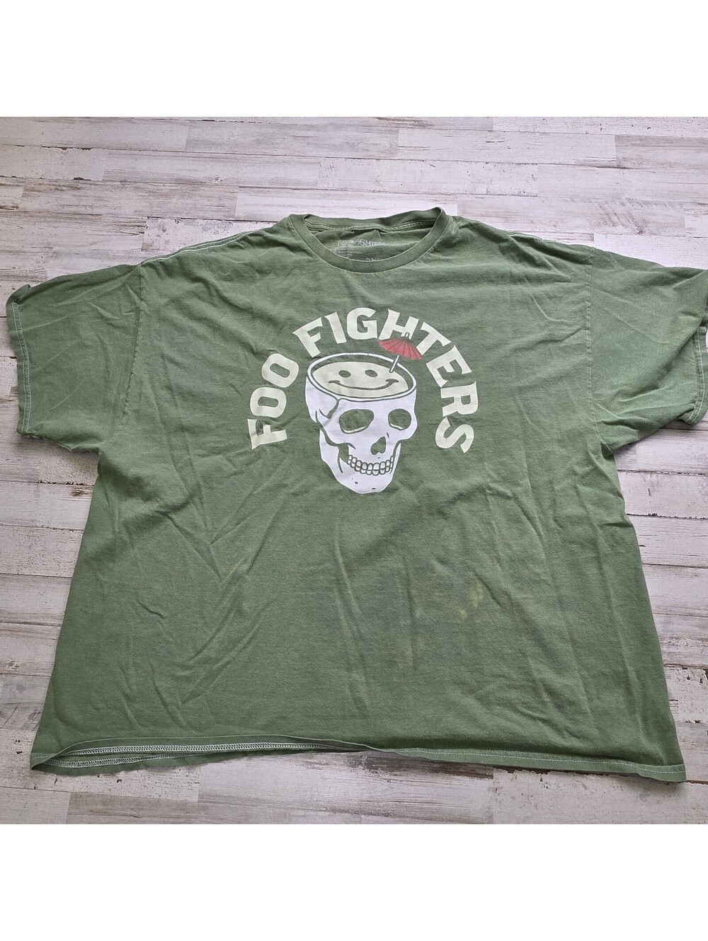 Foo Fighters Band T-Shirt Green Skull Cocktail Smiley Face Umbrella Men's XXL